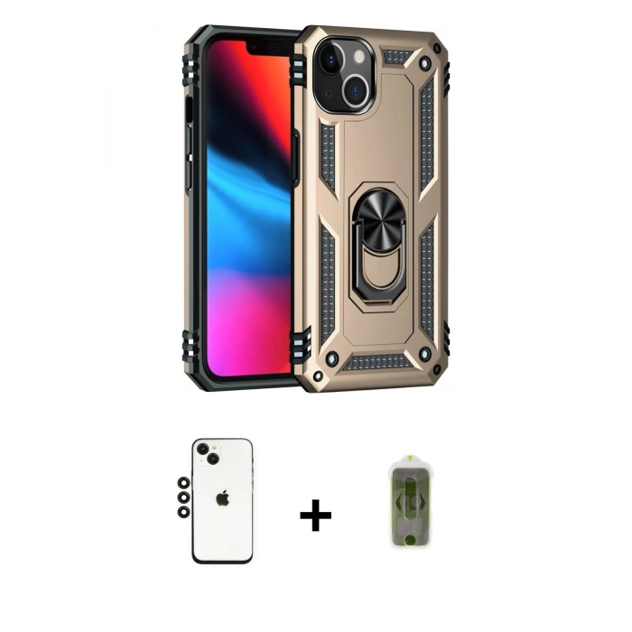 MARSİLYAN™- iPhone 14 Kılıf Ahenk Klasik Koleksiyonu - Siyah Joko Magic 5D Hayalet Cam + Shine Kamera Lens - SH