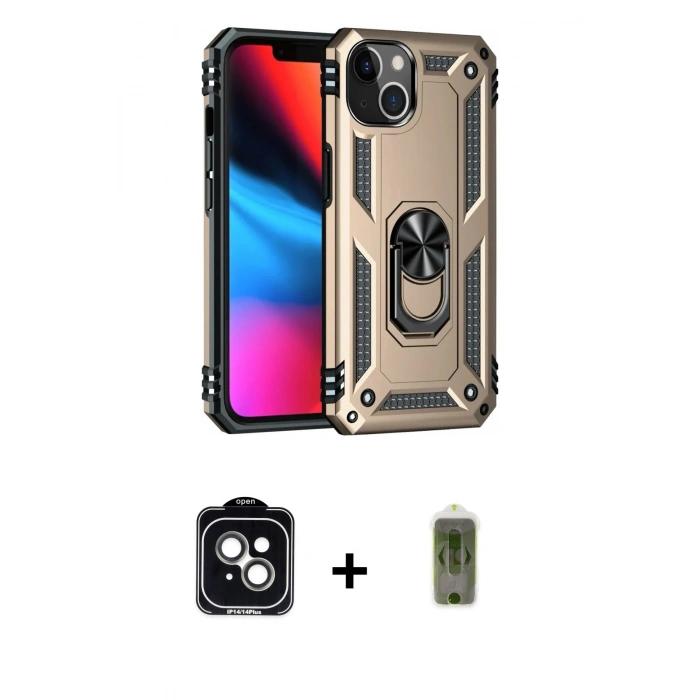 MARSİLYAN™- iPhone 14 Kılıf Ahenk Klasik Koleksiyonu - Siyah Joko Magic 5D Hayalet Cam + PVD Metal Kamera Lens - YL