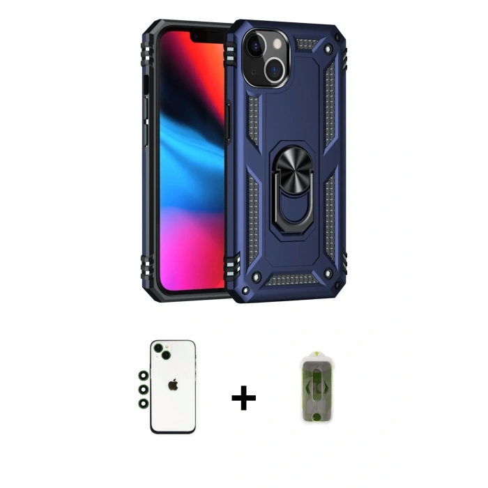 MARSİLYAN™- iPhone 14 Kılıf Ahenk Klasik Koleksiyonu - Siyah Joko Magic 5D Hayalet Cam + Yeşil Shine Kamera Lens