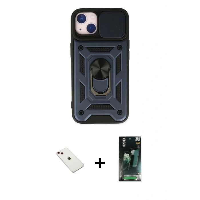 MARSİLYAN™- iPhone 14 Kılıf Ahenk Klasik - Şeffaf 360 Full Body Arka Koruyucu + Diamond Kamera Lens - KI