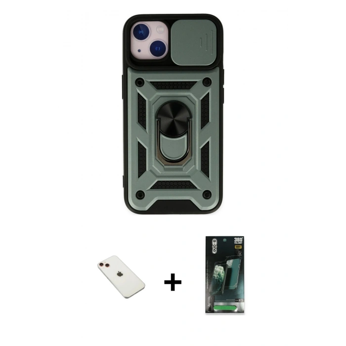 MARSİLYAN™- iPhone 14 Kılıf Ahenk Klasik - Şeffaf 360 Full Body Arka Koruyucu + Diamond Kamera Lens - KI