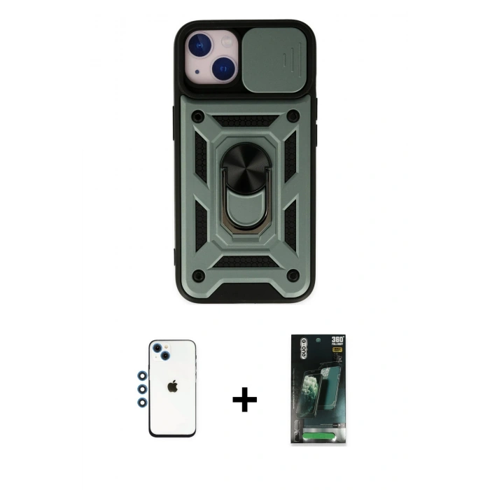 MARSİLYAN™- iPhone 14 Kılıf Ahenk Klasik - Şeffaf 360 Full Body Arka Koruyucu + Shine Kamera Lens - MI