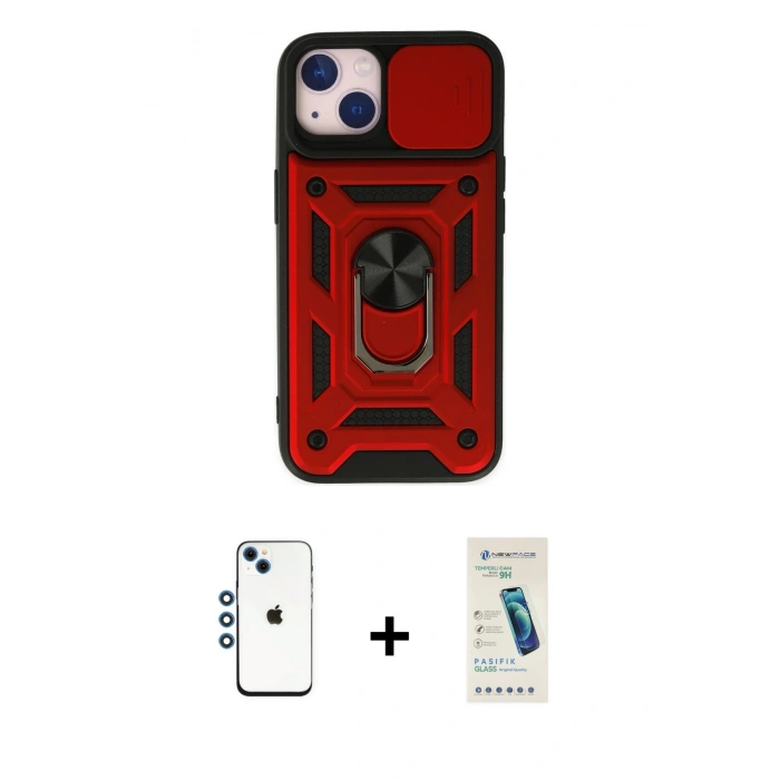 MARSİLYAN™- iPhone 14 Kılıf Ahenk Klasik - Şeffaf Pasifik Cam Ekran Koruyucu + Shine Kamera Lens - MI