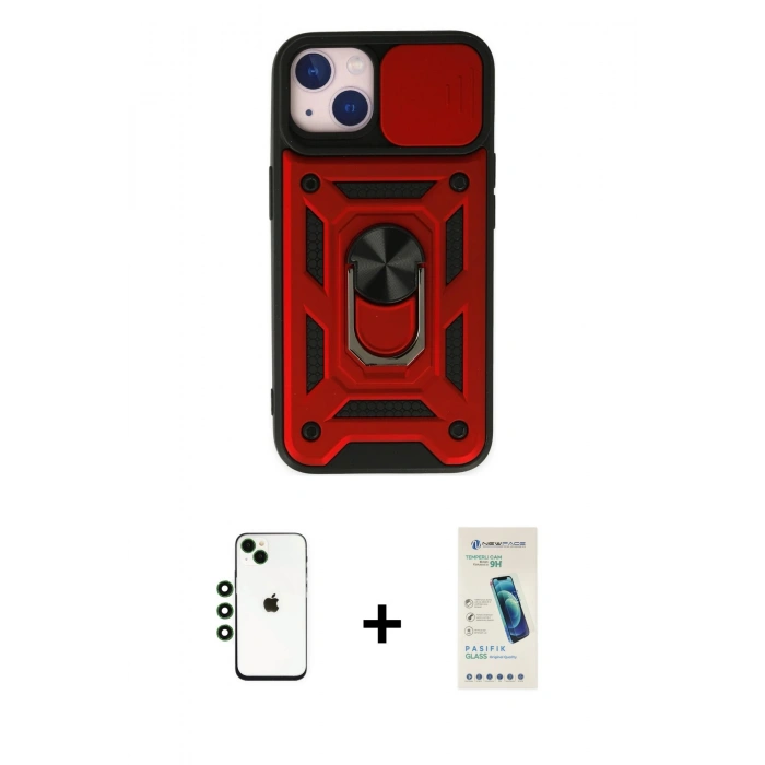 MARSİLYAN™- iPhone 14 Kılıf Ahenk Klasik - Şeffaf Pasifik Cam Ekran Koruyucu + Shine Kamera Lens - YL