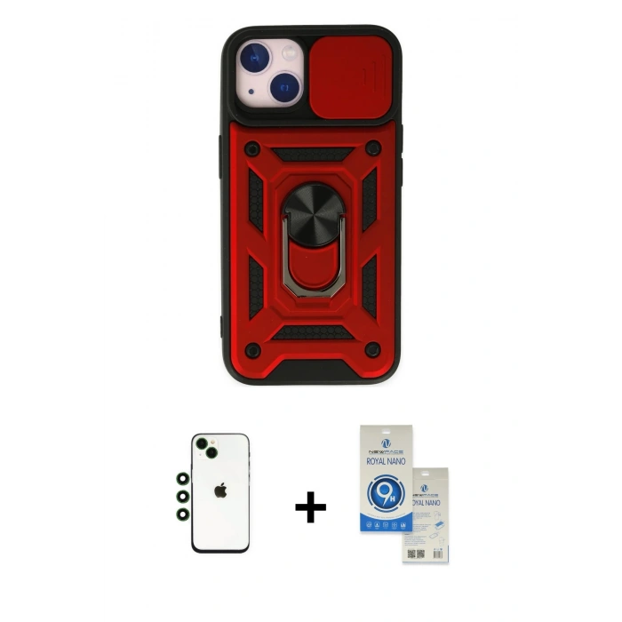 MARSİLYAN™- iPhone 14 Kılıf Ahenk Klasik - Şeffaf Royal Nano Ekran Koruyucu + Shine Kamera Lens - YL