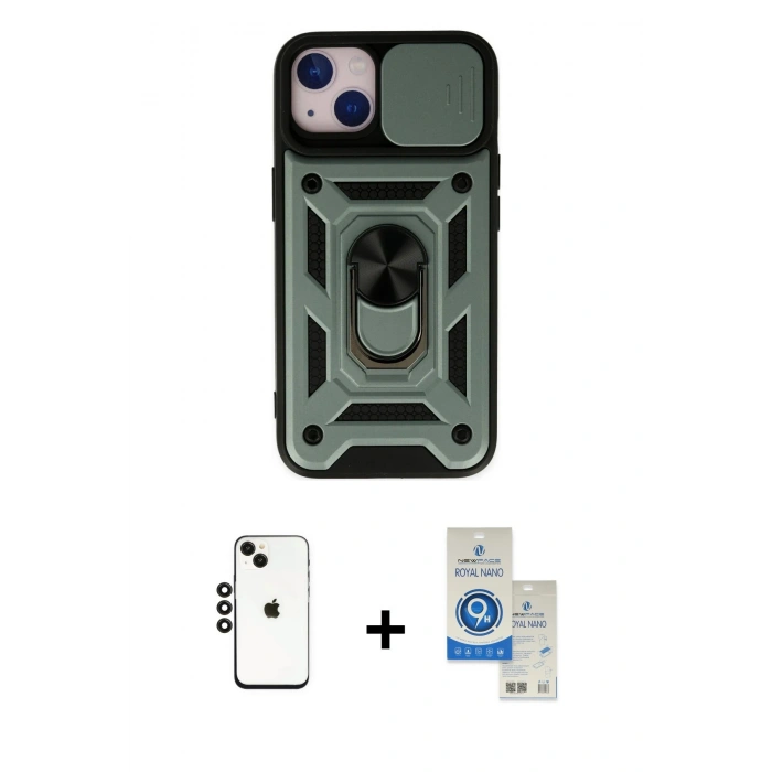 MARSİLYAN™- iPhone 14 Kılıf Ahenk Klasik - Şeffaf Royal Nano Ekran Koruyucu + Shine Kamera Lens - SH