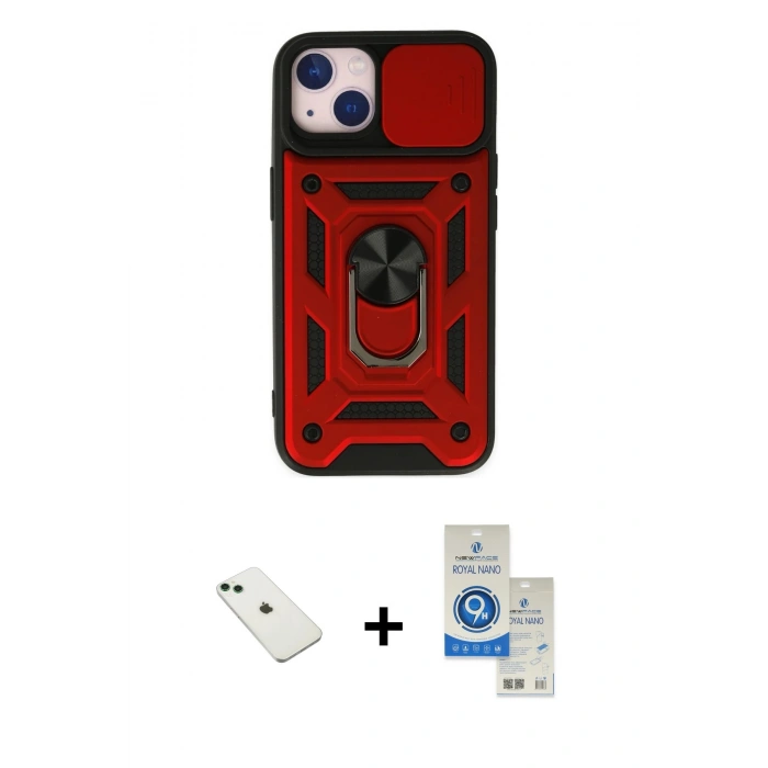 MARSİLYAN™- iPhone 14 Kılıf Ahenk Klasik - Şeffaf Royal Nano Ekran Koruyucu + Diamond Kamera Lens - YL