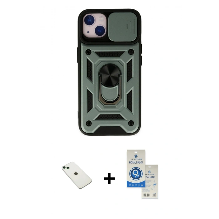 MARSİLYAN™- iPhone 14 Kılıf Ahenk Klasik - Şeffaf Royal Nano Ekran Koruyucu + Diamond Kamera Lens - YL