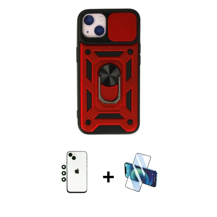 MARSİLYAN™- iPhone 14 Kılıf Ahenk Klasik - Siyah 3D Antistatik Cam Ekran Koruyucu + Shine Kamera Lens - YL