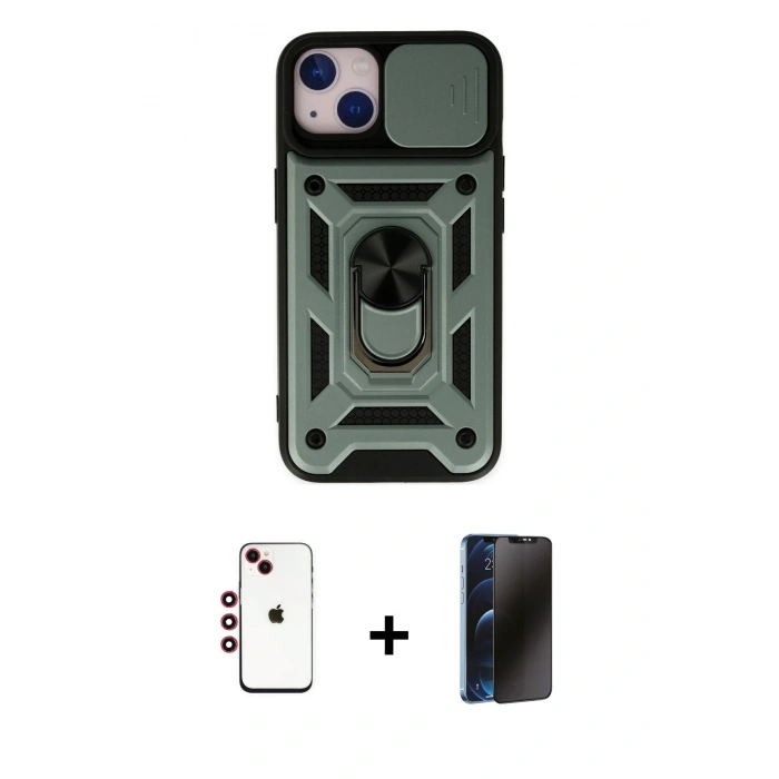 MARSİLYAN™- iPhone 14 Kılıf Ahenk Klasik - Siyah 3D Antistatik Hayalet Cam Ekran Koruyucu + Shine Kamera Lens - KI