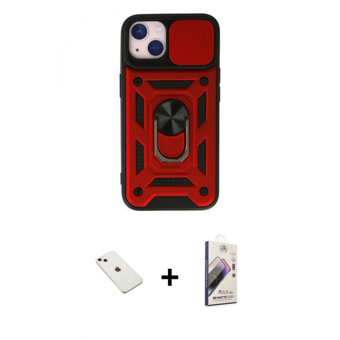 MARSİLYAN™- iPhone 14 Kılıf Ahenk Klasik - Siyah Bilvis 3D Mat Cam Ekran Koruyucu + Pembe Diamond Kamera Lens