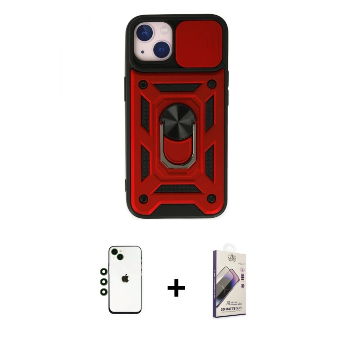 MARSİLYAN™- iPhone 14 Kılıf Ahenk Klasik - Siyah Bilvis 3D Mat Cam Ekran Koruyucu + Shine Kamera Lens - YL