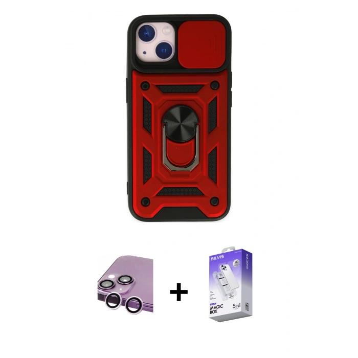 MARSİLYAN™- iPhone 14 Kılıf Ahenk Klasik - Siyah Bilvis 5in1 3D Magic Cam Ekran Koruyucu + Raze Metal Kamera Lens - MR