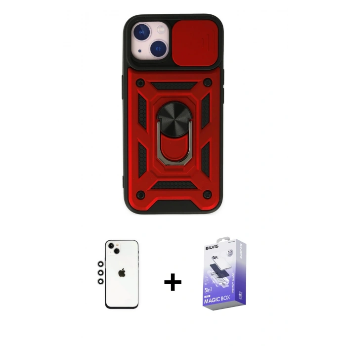 MARSİLYAN™- iPhone 14 Kılıf Ahenk Klasik - Siyah Bilvis 5in1 5D Magic Hayalet Cam Ekran Koruyucu + Shine Kamera Lens - GS