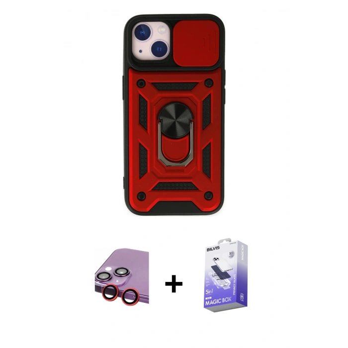 MARSİLYAN™- iPhone 14 Kılıf Ahenk Klasik - Siyah Bilvis 5in1 5D Magic Hayalet Cam Ekran Koruyucu + Raze Metal Kamera Lens - KI