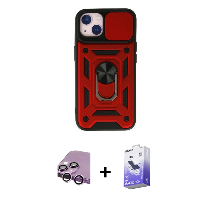 MARSİLYAN™- iPhone 14 Kılıf Ahenk Klasik - Siyah Bilvis 5in1 5D Magic Hayalet Cam Ekran Koruyucu + Raze Metal Kamera Lens - MR