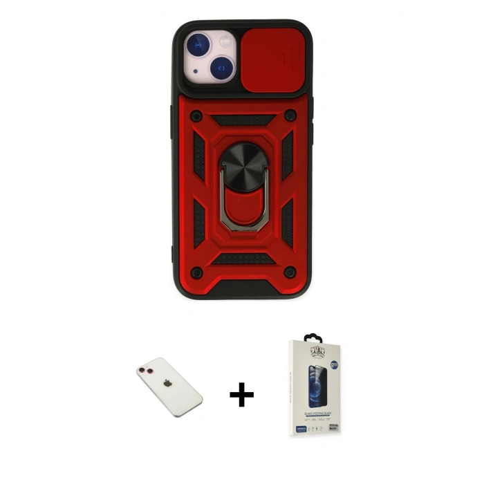 MARSİLYAN™- iPhone 14 Kılıf Ahenk Klasik - Siyah Bilvis Hayalet Cam Ekran Koruyucu + Diamond Kamera Lens - KI