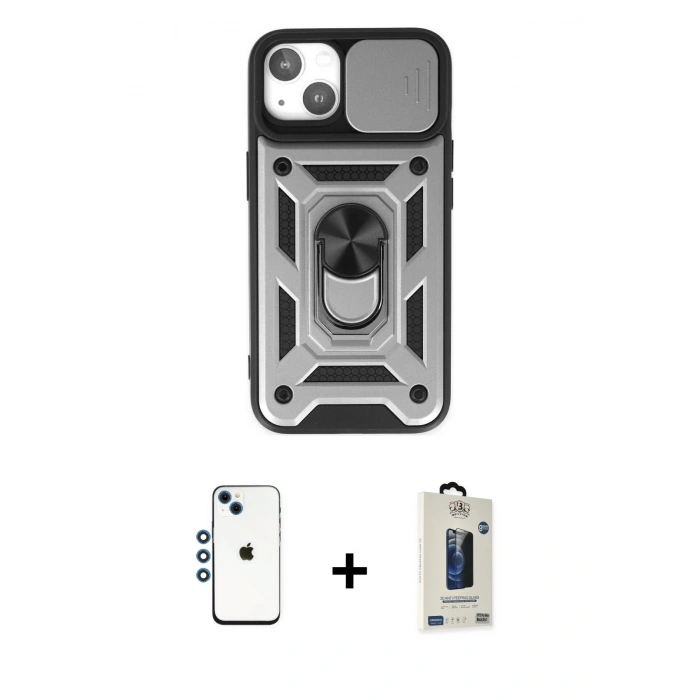 MARSİLYAN™- iPhone 14 Kılıf Ahenk Klasik - Siyah Bilvis Hayalet Cam Ekran Koruyucu + Shine Kamera Lens - MI
