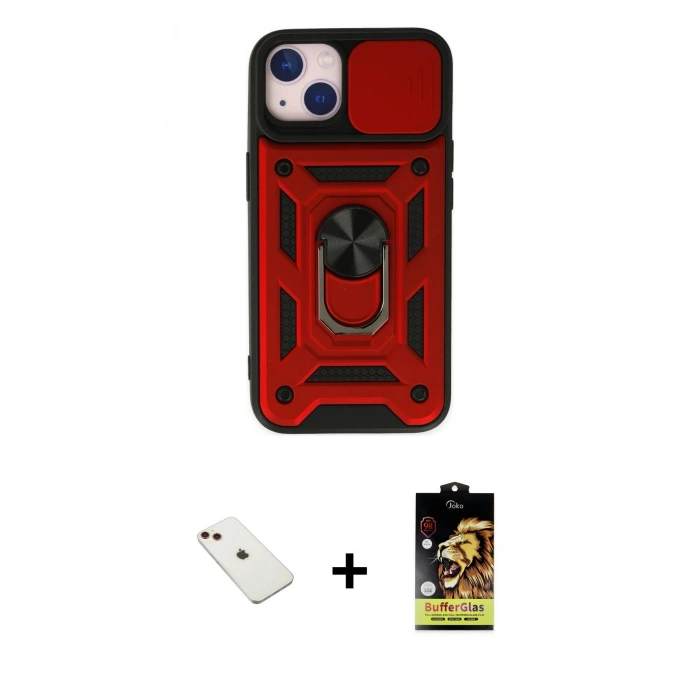 MARSİLYAN™- iPhone 14 Kılıf Ahenk Klasik - Siyah Buffer Cam Ekran Koruyucu + Diamond Kamera Lens - KI