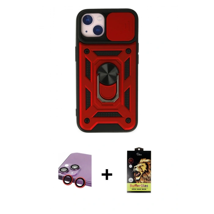 MARSİLYAN™- iPhone 14 Kılıf Ahenk Klasik - Siyah Buffer Cam Ekran Koruyucu + Raze Metal Kamera Lens - KI