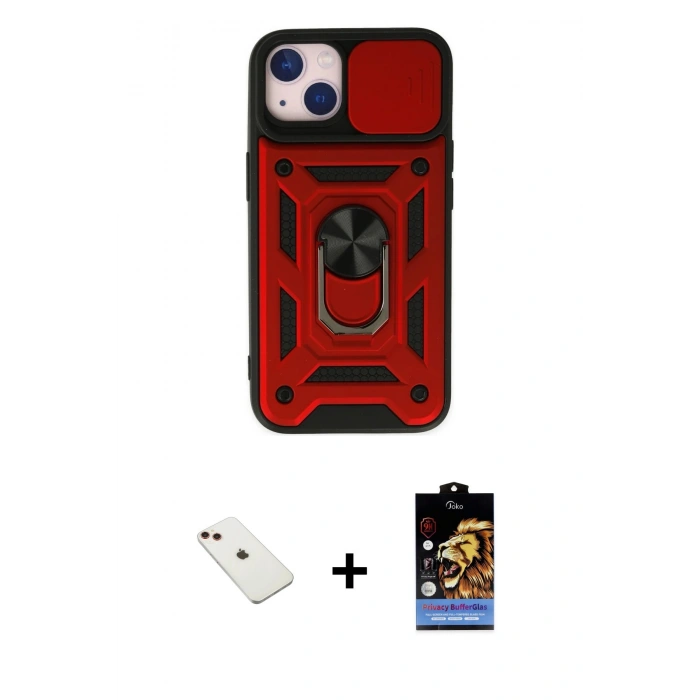 MARSİLYAN™- iPhone 14 Kılıf Ahenk Klasik - Siyah Buffer Hayalet Cam Ekran Koruyucu + Diamond Kamera Lens - KI