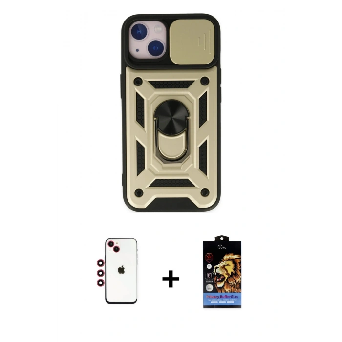 MARSİLYAN™- iPhone 14 Kılıf Ahenk Klasik - Siyah Buffer Hayalet Cam Ekran Koruyucu + Shine Kamera Lens - KI