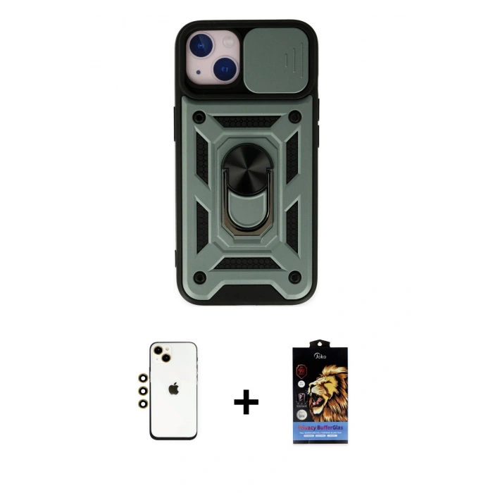 MARSİLYAN™- iPhone 14 Kılıf Ahenk Klasik - Siyah Buffer Hayalet Cam Ekran Koruyucu + Shine Kamera Lens - GD