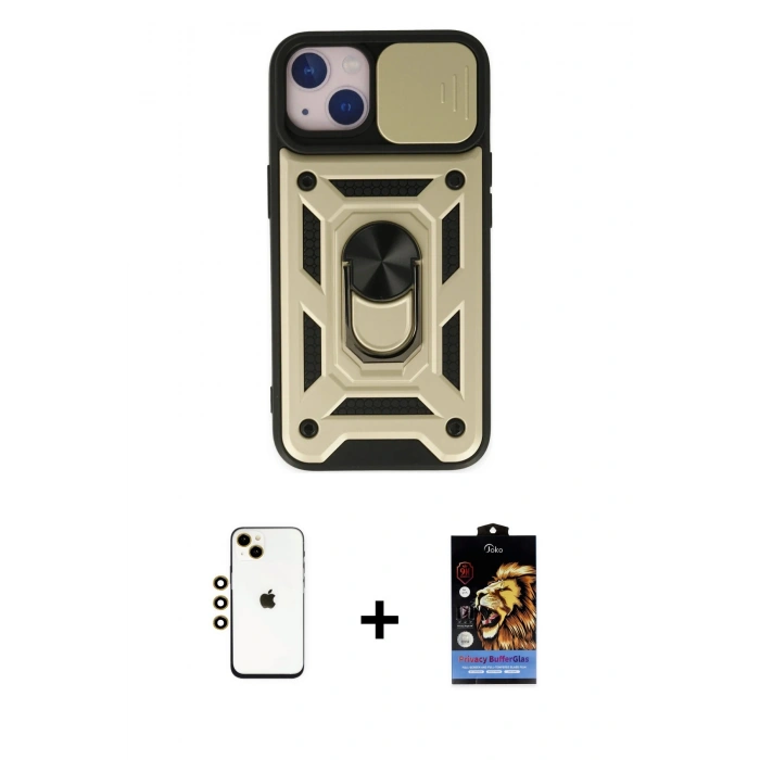 MARSİLYAN™- iPhone 14 Kılıf Ahenk Klasik - Siyah Buffer Hayalet Cam Ekran Koruyucu + Shine Kamera Lens - GD
