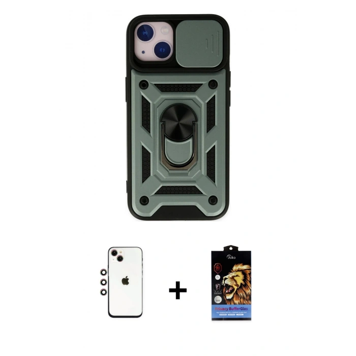 MARSİLYAN™- iPhone 14 Kılıf Ahenk Klasik - Siyah Buffer Hayalet Cam Ekran Koruyucu + Shine Kamera Lens - GI