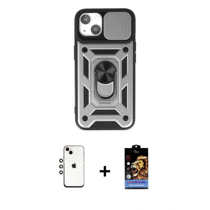 MARSİLYAN™- iPhone 14 Kılıf Ahenk Klasik - Siyah Buffer Hayalet Cam Ekran Koruyucu + Shine Kamera Lens - GI