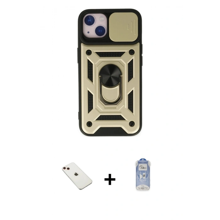 MARSİLYAN™- iPhone 14 Kılıf Ahenk Klasik - Siyah Joko Magic 5D Cam + Diamond Kamera Lens - KI