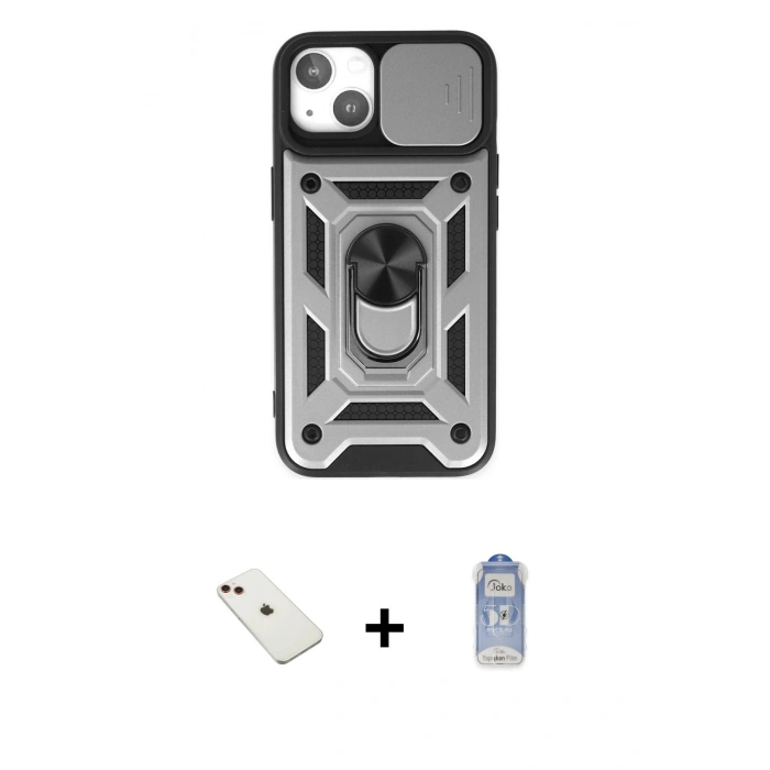 MARSİLYAN™- iPhone 14 Kılıf Ahenk Klasik - Siyah Joko Magic 5D Cam + Diamond Kamera Lens - KI