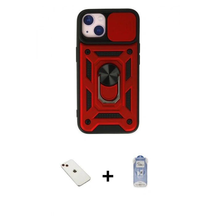 MARSİLYAN™- iPhone 14 Kılıf Ahenk Klasik - Siyah Joko Magic 5D Cam + Diamond Kamera Lens - KI