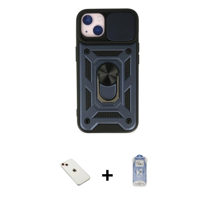 MARSİLYAN™- iPhone 14 Kılıf Ahenk Klasik - Siyah Joko Magic 5D Cam + Diamond Kamera Lens - KI