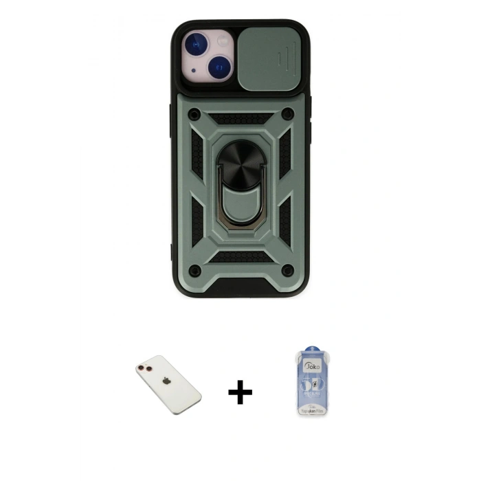 MARSİLYAN™- iPhone 14 Kılıf Ahenk Klasik - Siyah Joko Magic 5D Cam + Diamond Kamera Lens - KI