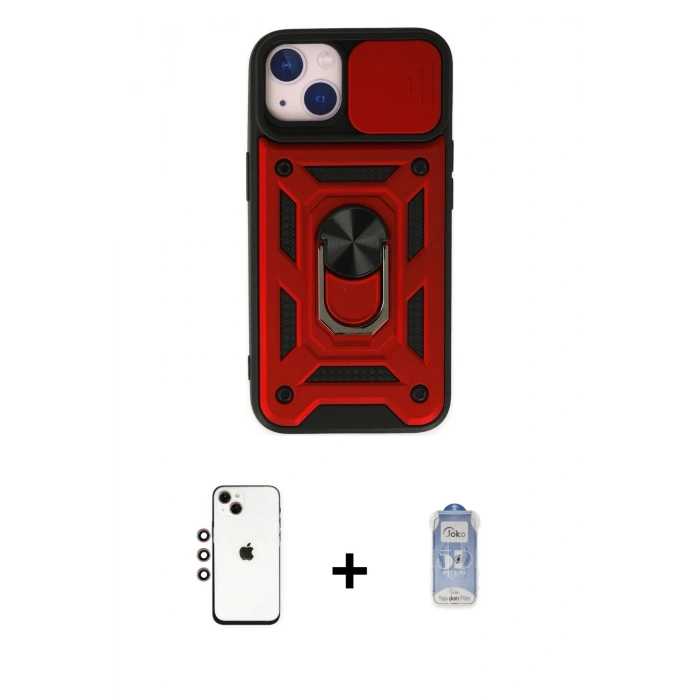 MARSİLYAN™- iPhone 14 Kılıf Ahenk Klasik - Siyah Joko Magic 5D Cam + Gökkuşağı Shine Kamera Lens