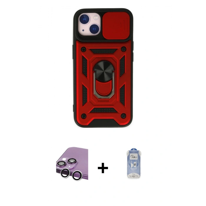 MARSİLYAN™- iPhone 14 Kılıf Ahenk Klasik - Siyah Joko Magic 5D Cam + Gümüş Raze Metal Kamera Lens