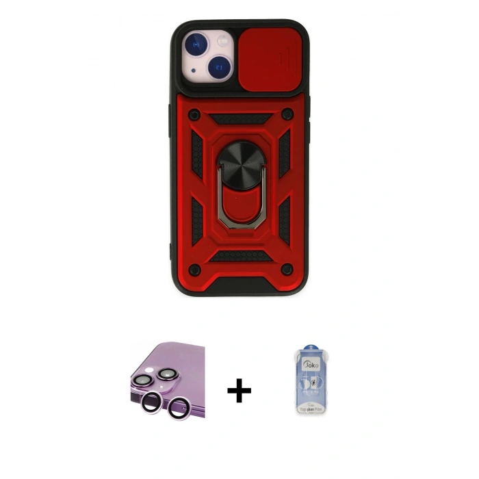 MARSİLYAN™- iPhone 14 Kılıf Ahenk Klasik - Siyah Joko Magic 5D Cam + Raze Metal Kamera Lens - MR
