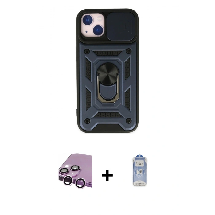 MARSİLYAN™- iPhone 14 Kılıf Ahenk Klasik - Siyah Joko Magic 5D Cam + Raze Metal Kamera Lens - MR