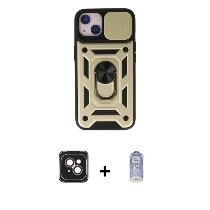 MARSİLYAN™- iPhone 14 Kılıf Ahenk Klasik - Siyah Joko Magic 5D Cam + PVD Metal Kamera Lens - PE