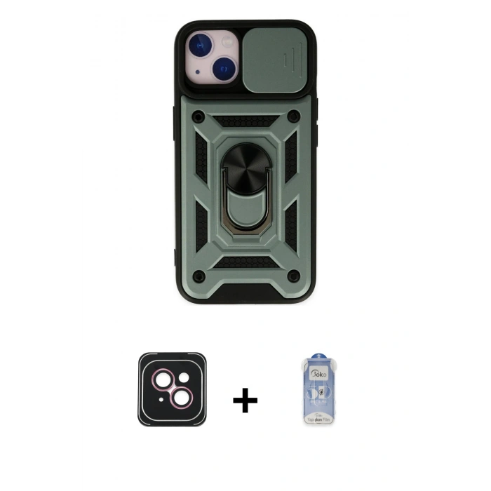 MARSİLYAN™- iPhone 14 Kılıf Ahenk Klasik - Siyah Joko Magic 5D Cam + PVD Metal Kamera Lens - PE