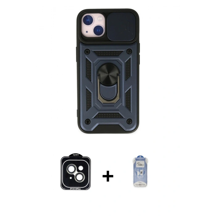 MARSİLYAN™- iPhone 14 Kılıf Ahenk Klasik - Siyah Joko Magic 5D Cam + PVD Metal Kamera Lens - YL