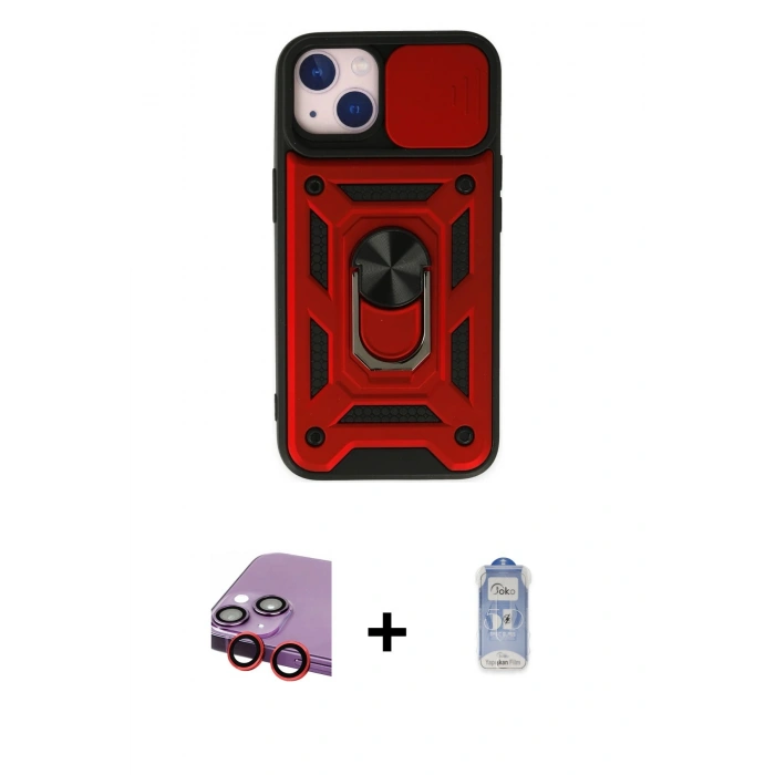 MARSİLYAN™- iPhone 14 Kılıf Ahenk Klasik - Siyah Joko Magic 5D Cam + Raze Metal Kamera Lens - KI