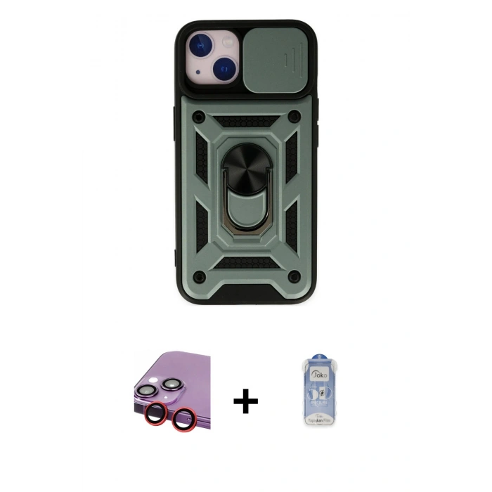 MARSİLYAN™- iPhone 14 Kılıf Ahenk Klasik - Siyah Joko Magic 5D Cam + Raze Metal Kamera Lens - KI