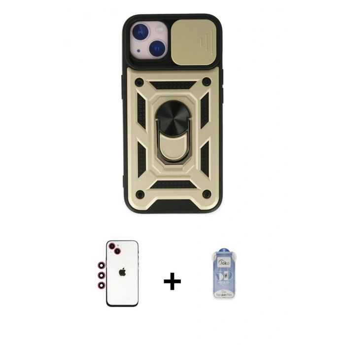 MARSİLYAN™- iPhone 14 Kılıf Ahenk Klasik - Siyah Joko Magic 5D Cam + Shine Kamera Lens - KI
