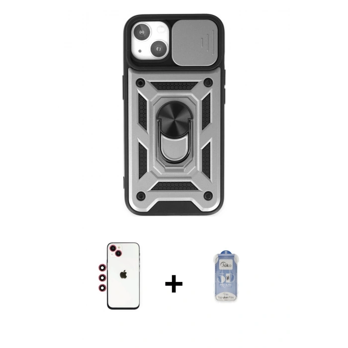 MARSİLYAN™- iPhone 14 Kılıf Ahenk Klasik - Siyah Joko Magic 5D Cam + Shine Kamera Lens - KI