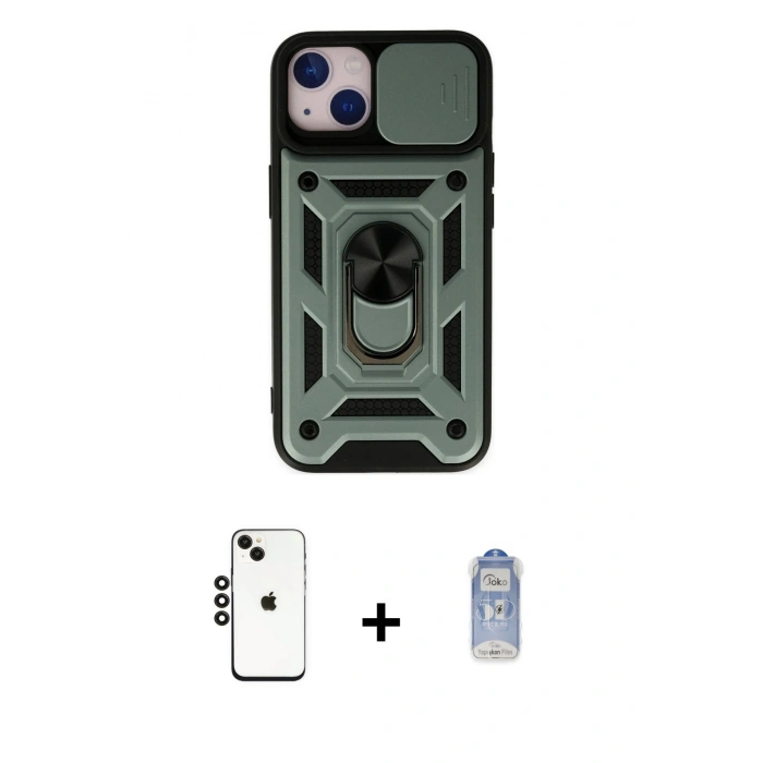 MARSİLYAN™- iPhone 14 Kılıf Ahenk Klasik - Siyah Joko Magic 5D Cam + Shine Kamera Lens - SH