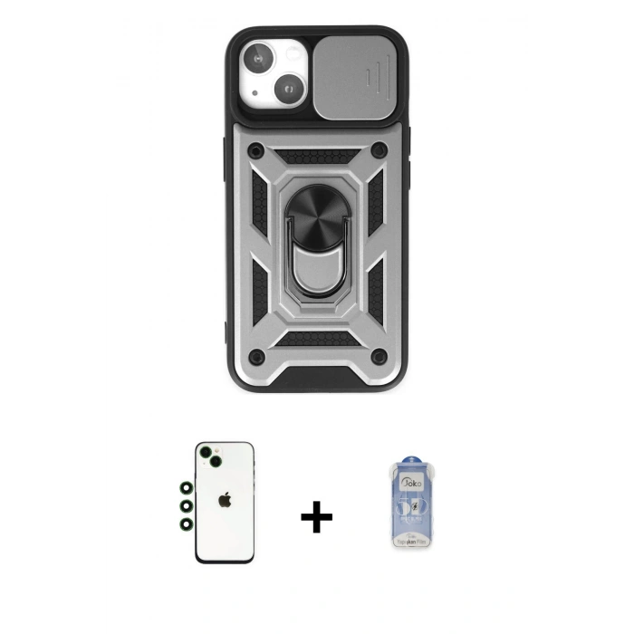 MARSİLYAN™- iPhone 14 Kılıf Ahenk Klasik - Siyah Joko Magic 5D Cam + Shine Kamera Lens - YL