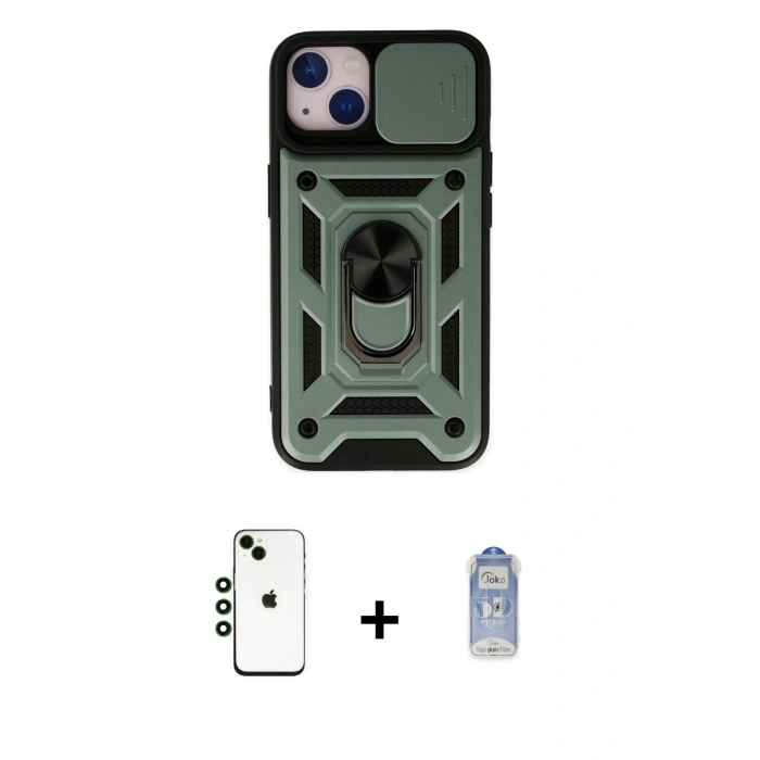 MARSİLYAN™- iPhone 14 Kılıf Ahenk Klasik - Siyah Joko Magic 5D Cam + Shine Kamera Lens - YL