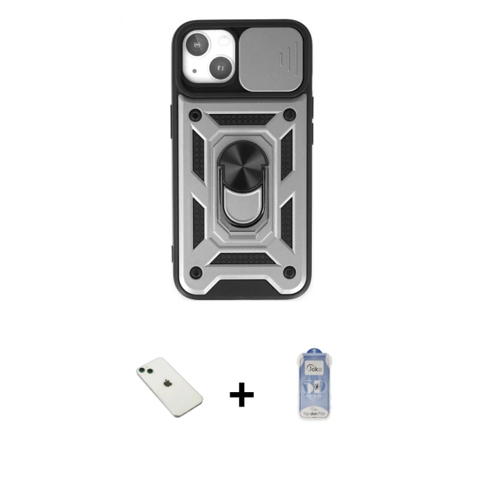 MARSİLYAN™- iPhone 14 Kılıf Ahenk Klasik - Siyah Joko Magic 5D Cam + Diamond Kamera Lens - YL